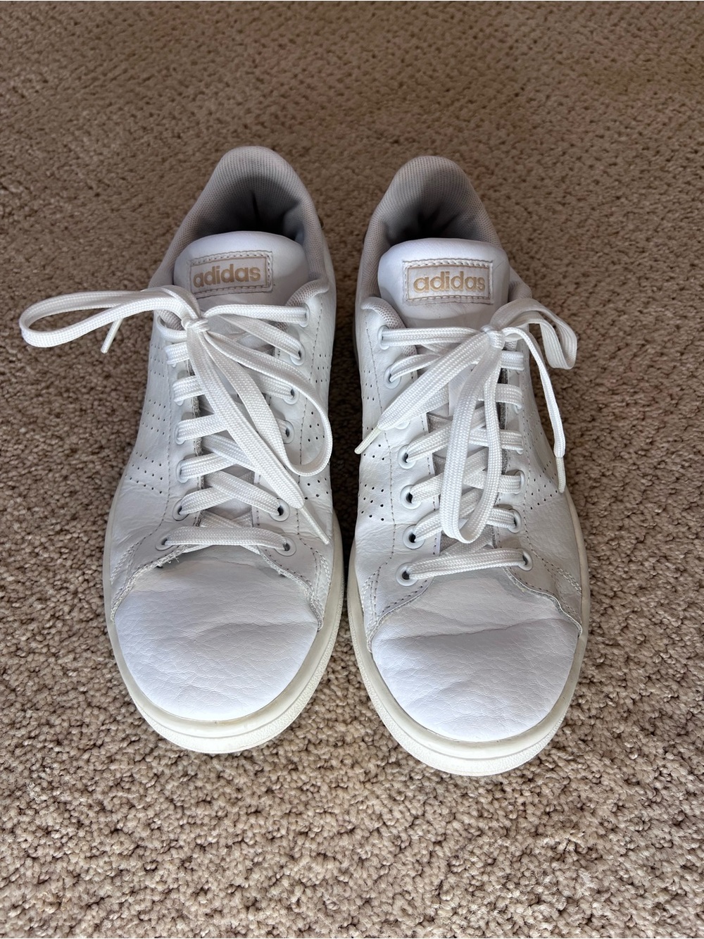 adidas Women's White Leather Low-Top Sneakers with Subtle Gold Logo